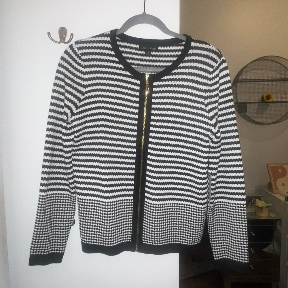 Black and White Striped Cardigan